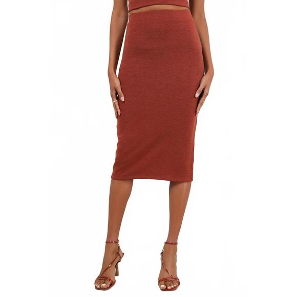 Lulus Dresses & Skirts - Lulus Effortlessly Blessed Heathered Rust Red Knit Midi Skirt - XL